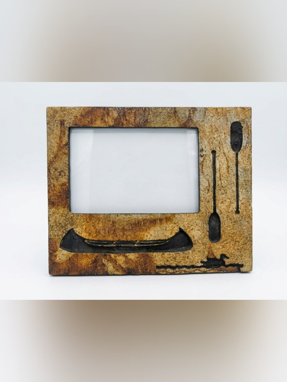 Big Sky Carvers Rustic Slate Photo Frame Canoe Duck Lake Cabin Decor
